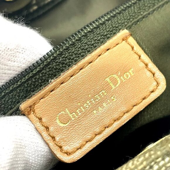 DIOR Trotter Logo DHardware Hand Bag Tote Bag Canvas/Leather Green - Picture 12 of 12
